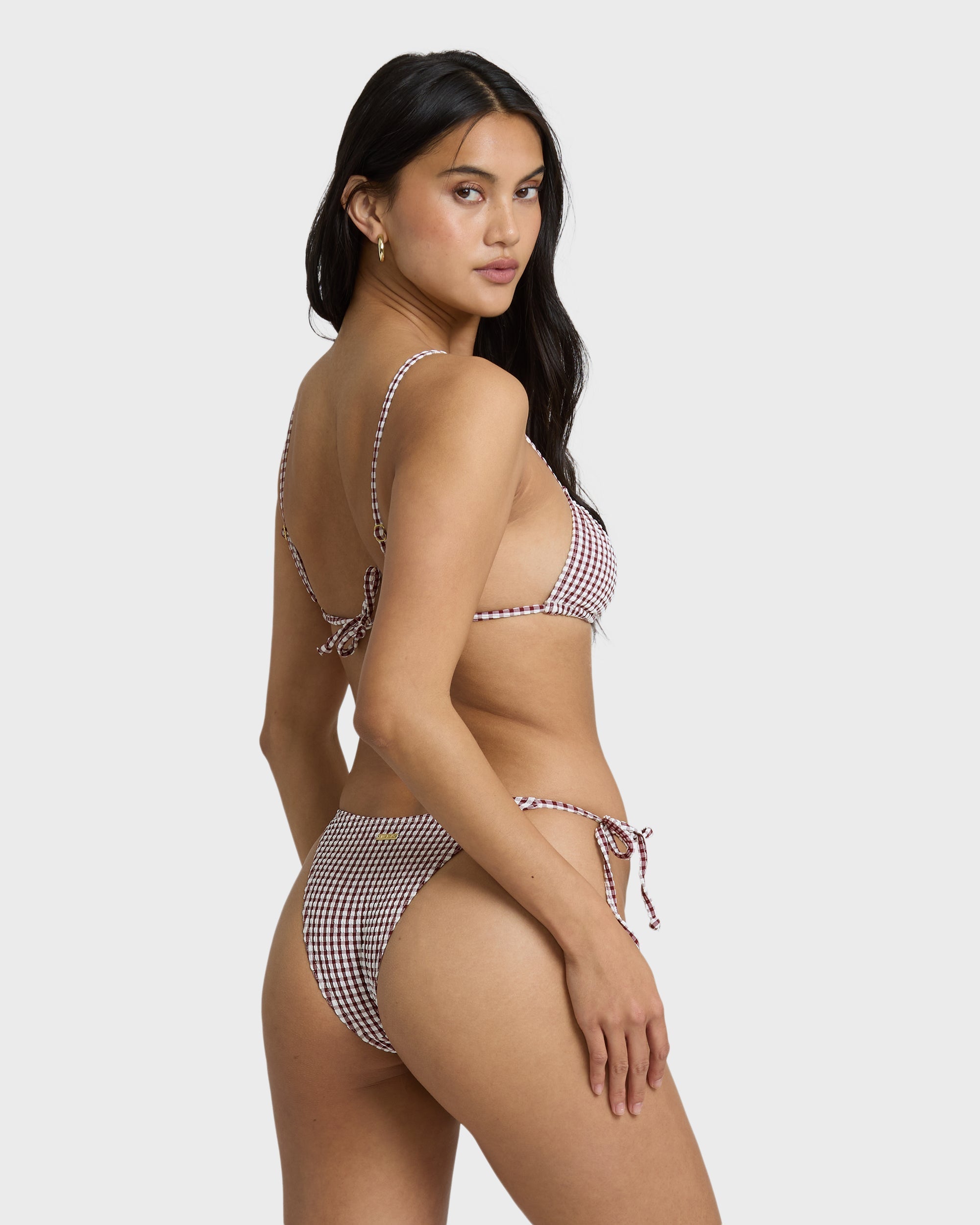 Mini Wave Check Low Tide Skimpy Bikini Bottom - Red Dahlia