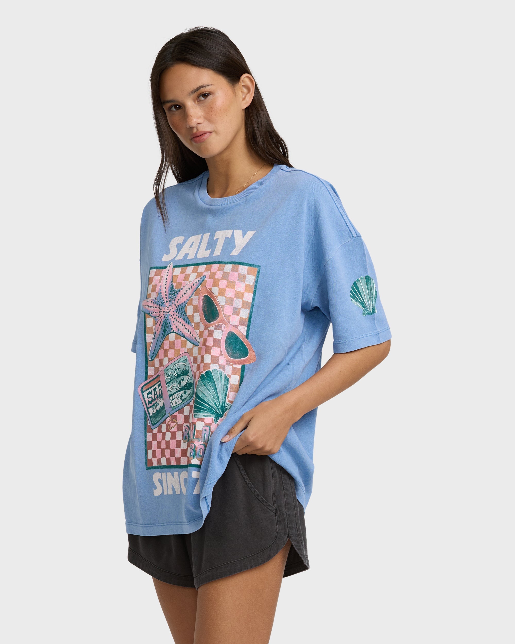 Salty Life Short Sleeve Cotton Graphic T-Shirt - Blue Horizon